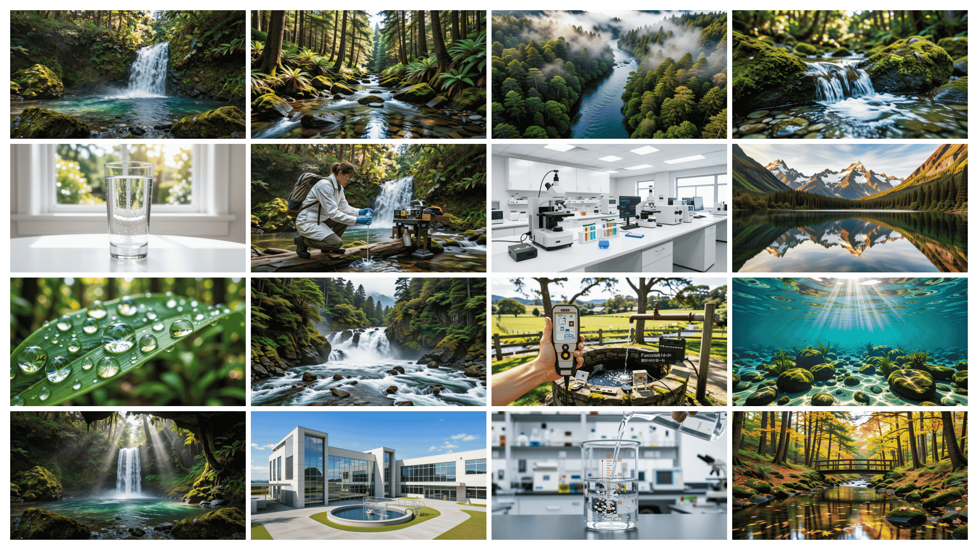 Water testing and nature landscape collage