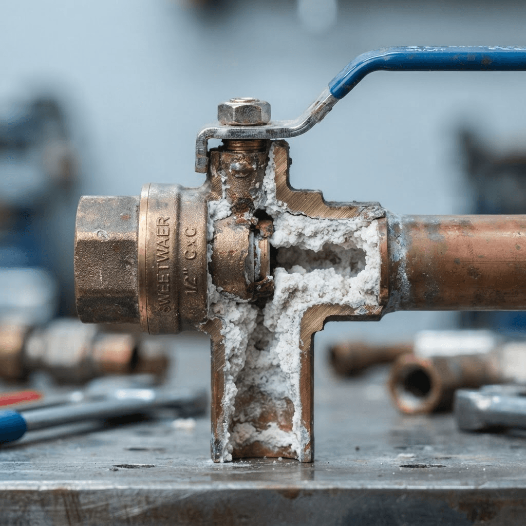 Pipes & controls affected by hard water mineral scale buildup